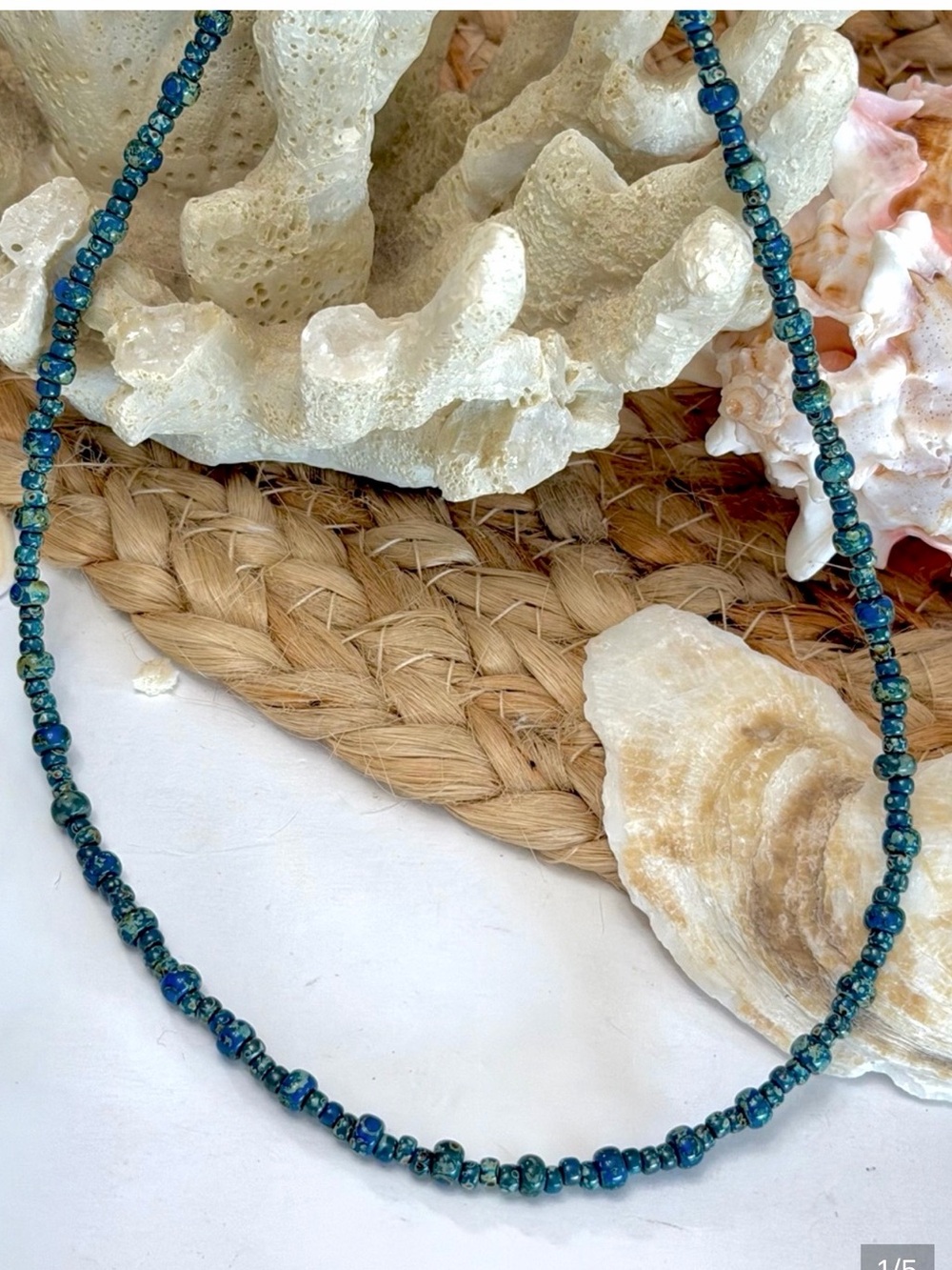 Teal & Blue Textured Picasso Bead Choker Necklace
